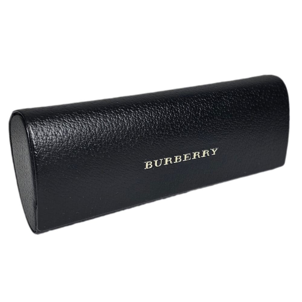 BURBERRY BLACK LEATHER EYEGLASS CASE WITH RAISED SILVER LETTER LOGO – HARD SHELL